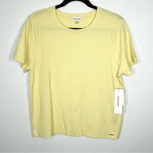 NWT Calvin Klein Pale Citrine Textured Sweater Short Sleeve Career Wear Large